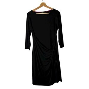 Jones New York Black Round Neck Tie Side Knee Length Dress L